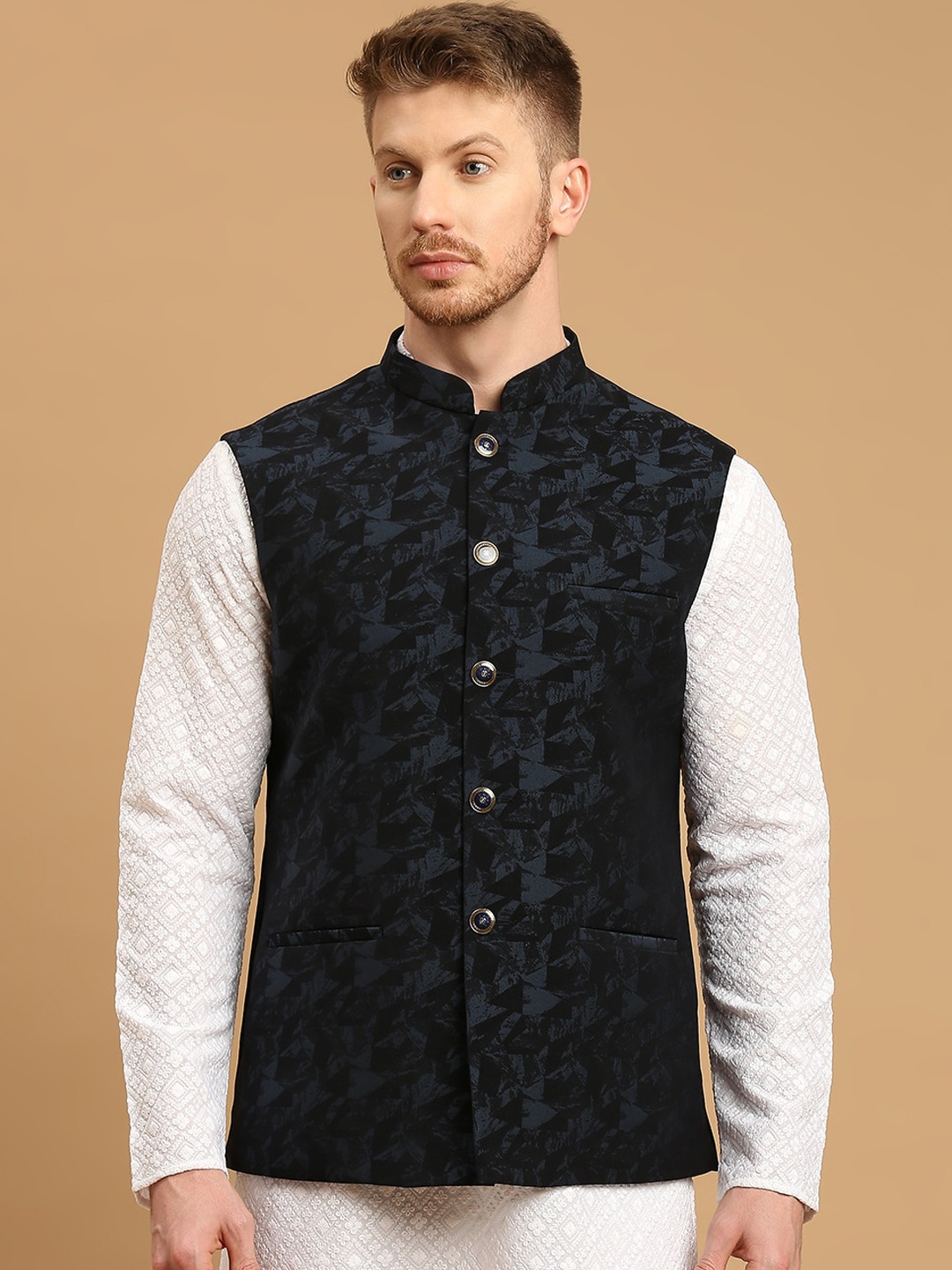 

ESSAS club Self Design Nehru Jacket, Blue