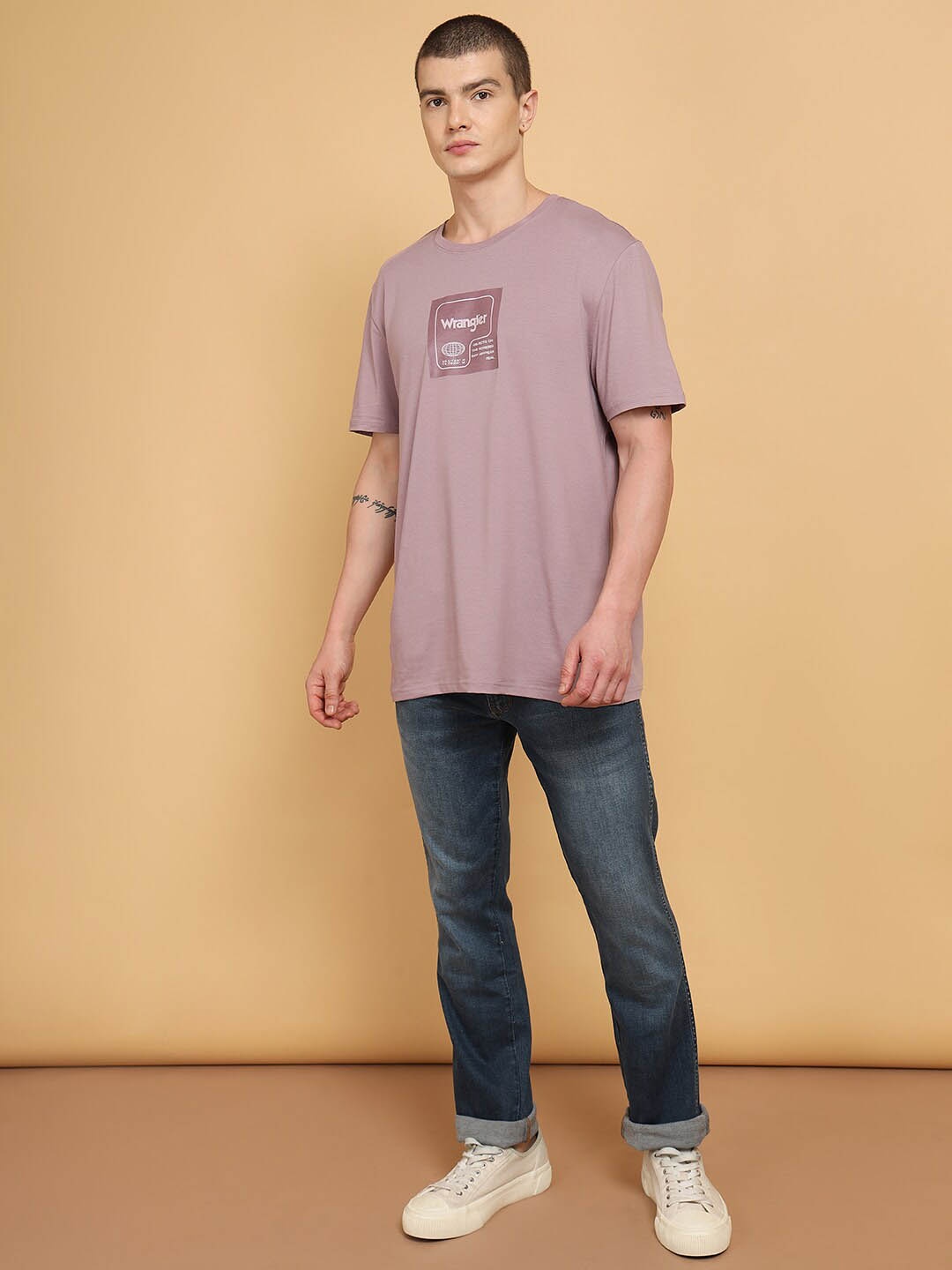 

Wrangler Typography Printed Relaxed Fit Cotton T-Shirt, Purple