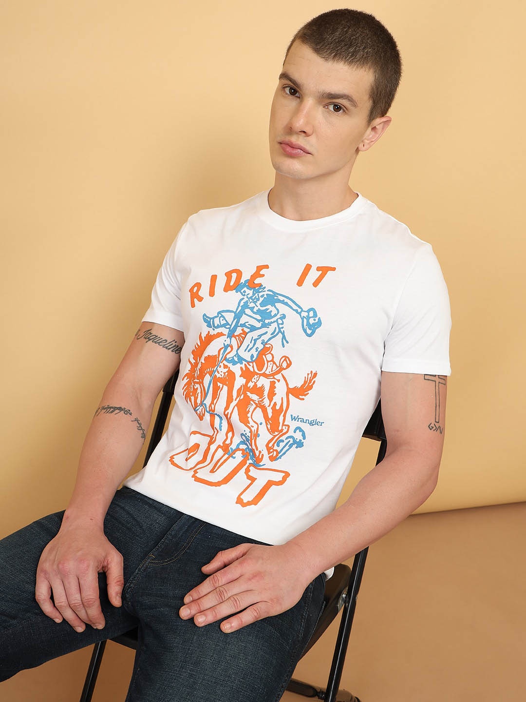 

Wrangler Graphic Printed Cotton Casual T-Shirt, White