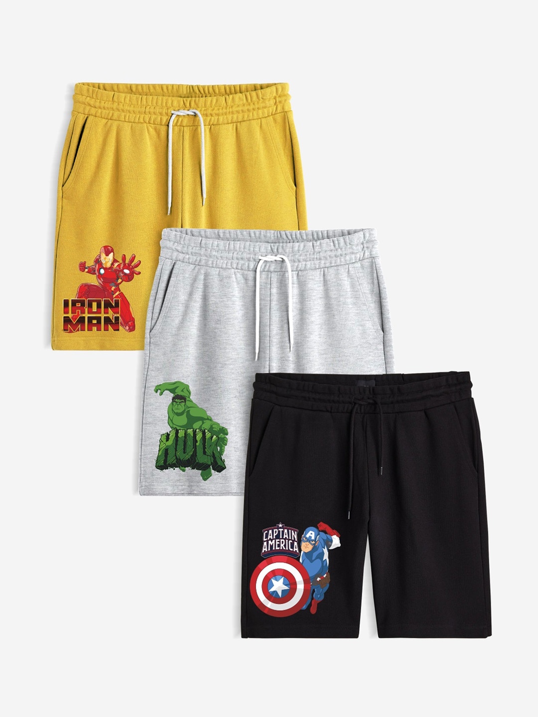 

Minicult Boys Pack Of 3 Avengers Printed Cotton Shorts, Grey