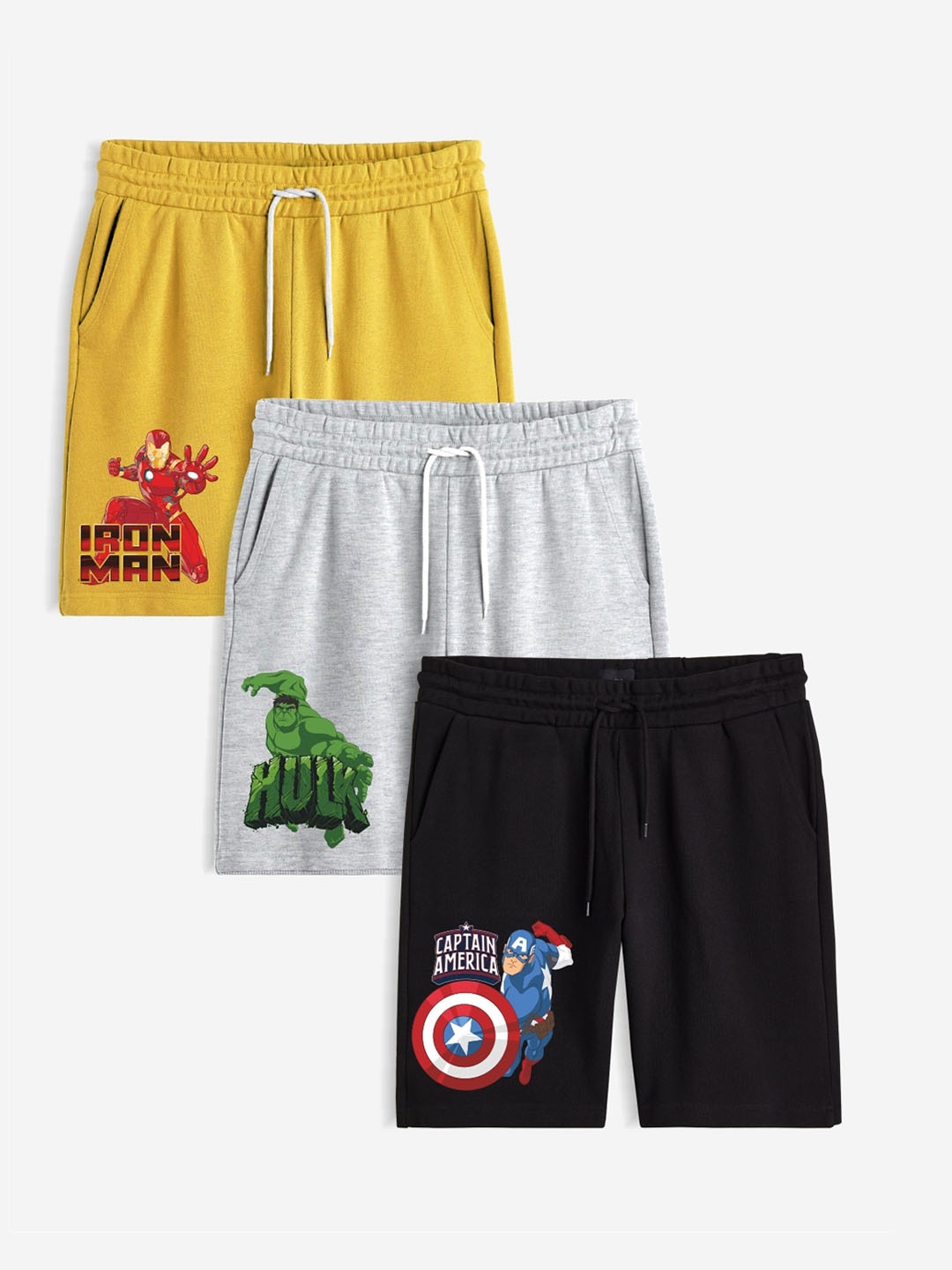 

Minicult Boys Pack Of 3 Avengers Printed Cotton Shorts, Grey