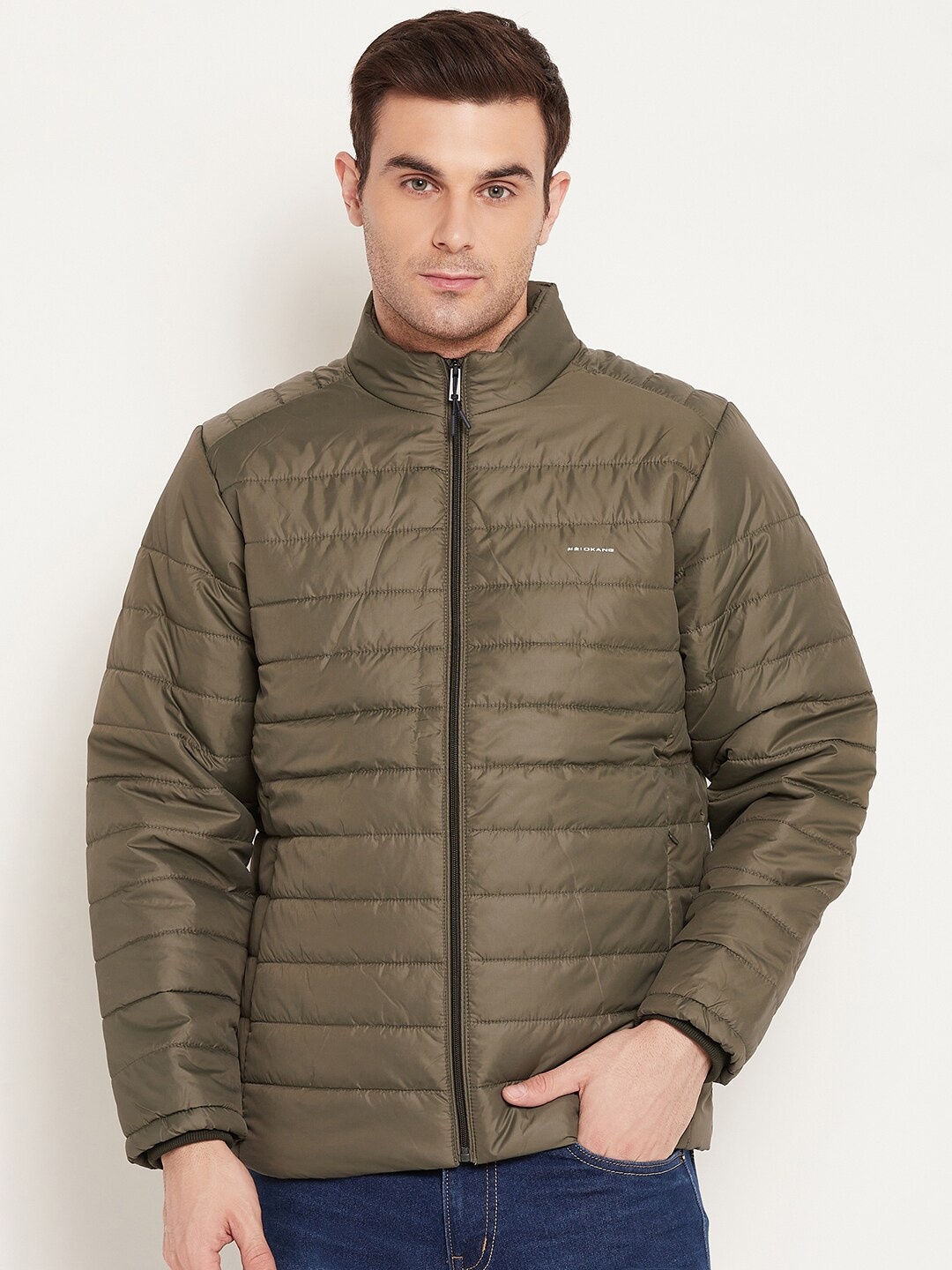 

Okane Mock Collar Lightweight Outdoor Padded Jacket, Olive