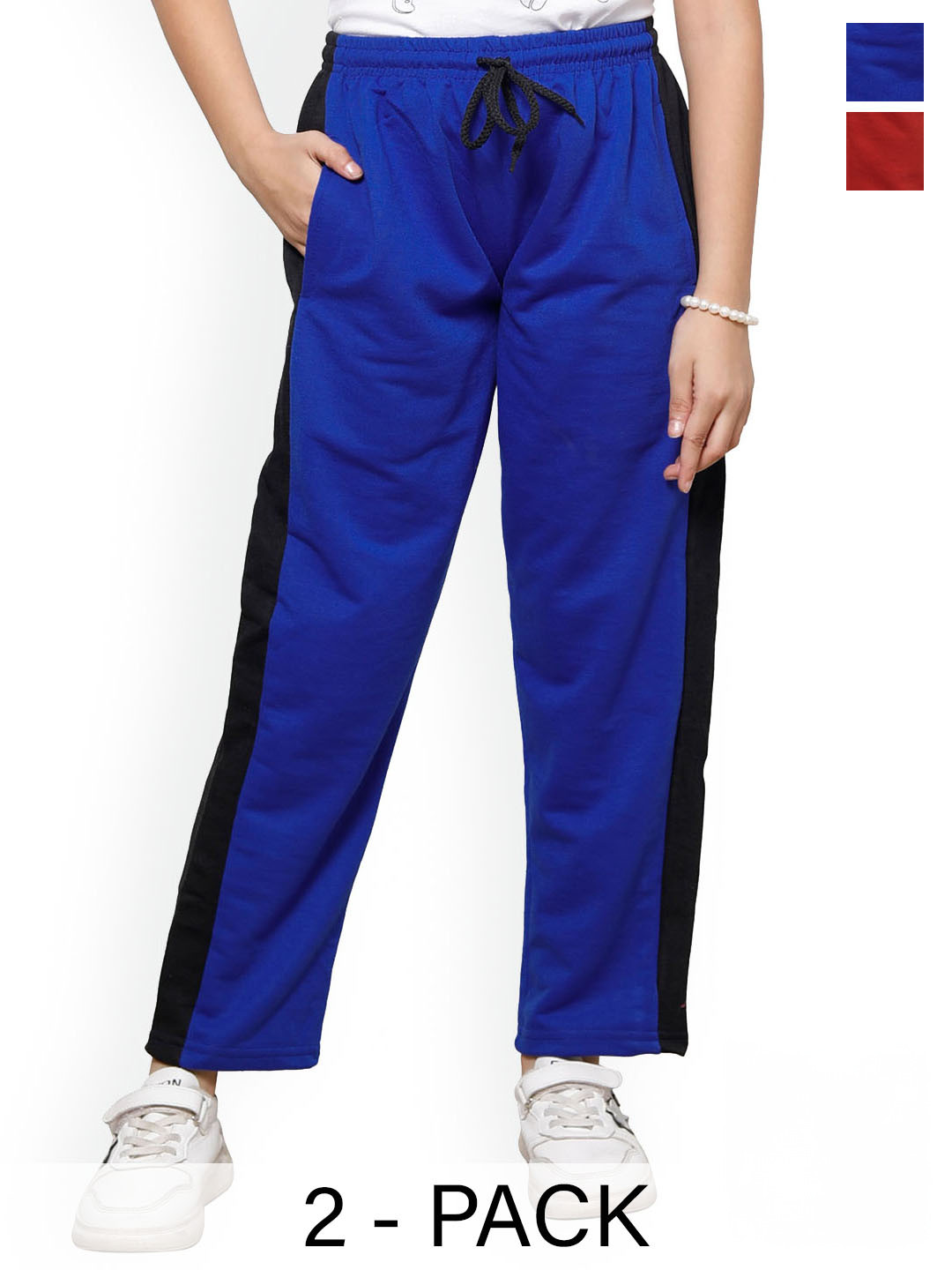 

IndiWeaves Girls Pack Of 2 Mid Rise Track Pants, Blue