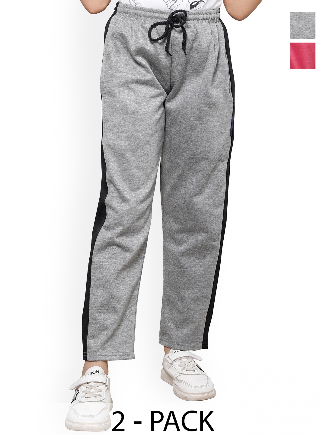 

IndiWeaves Girls Pack Of 2 Fleece Mid-Rise Track Pants, Grey