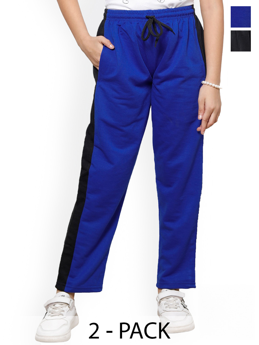 

IndiWeaves Girls Pack of 2 Regular Fit Mid-Rise Fleece Track Pants, Blue