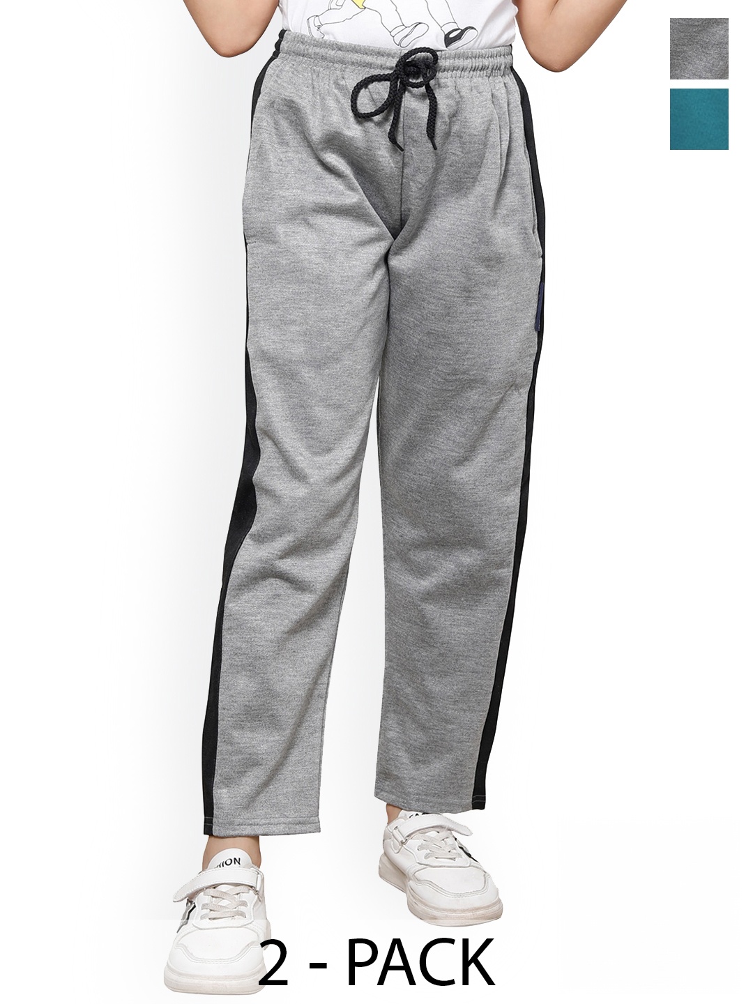 

IndiWeaves Girls Pack Of 2 Side Patta Regular Fit Fleece Track Pants, Grey