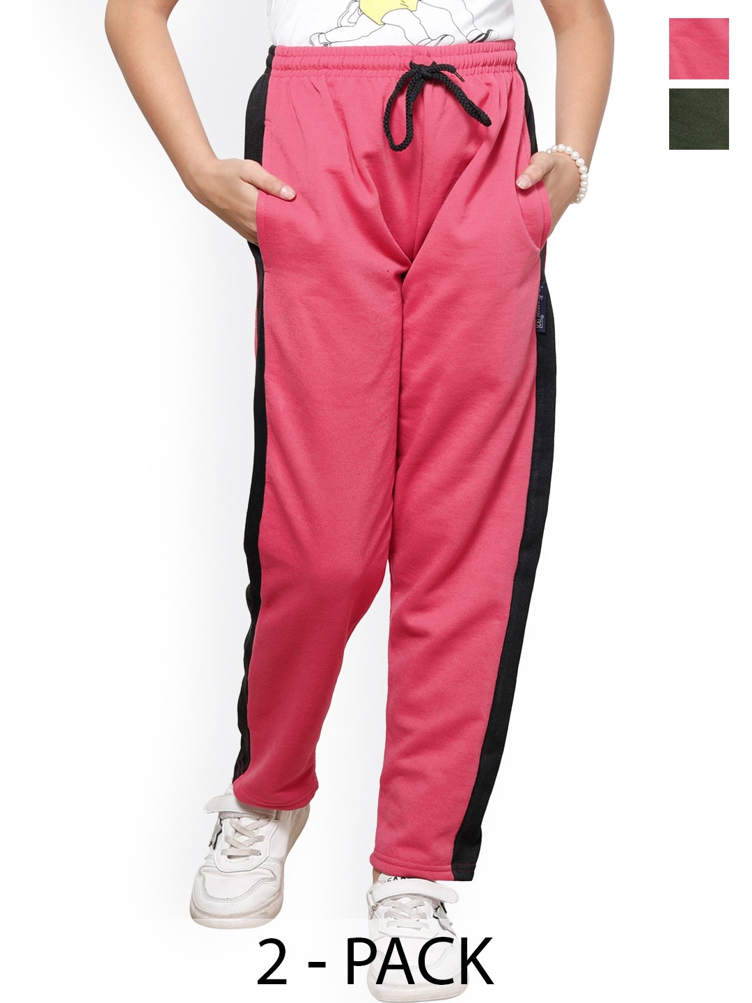 

IndiWeaves Girls Pack Of 2 Mid Rise Track Pants, Pink