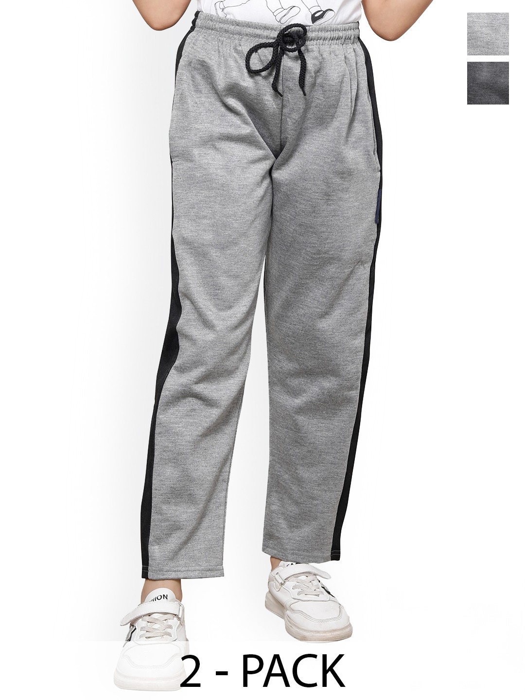 

IndiWeaves Girls Pack Of 2 Fleece Track Pants, Grey
