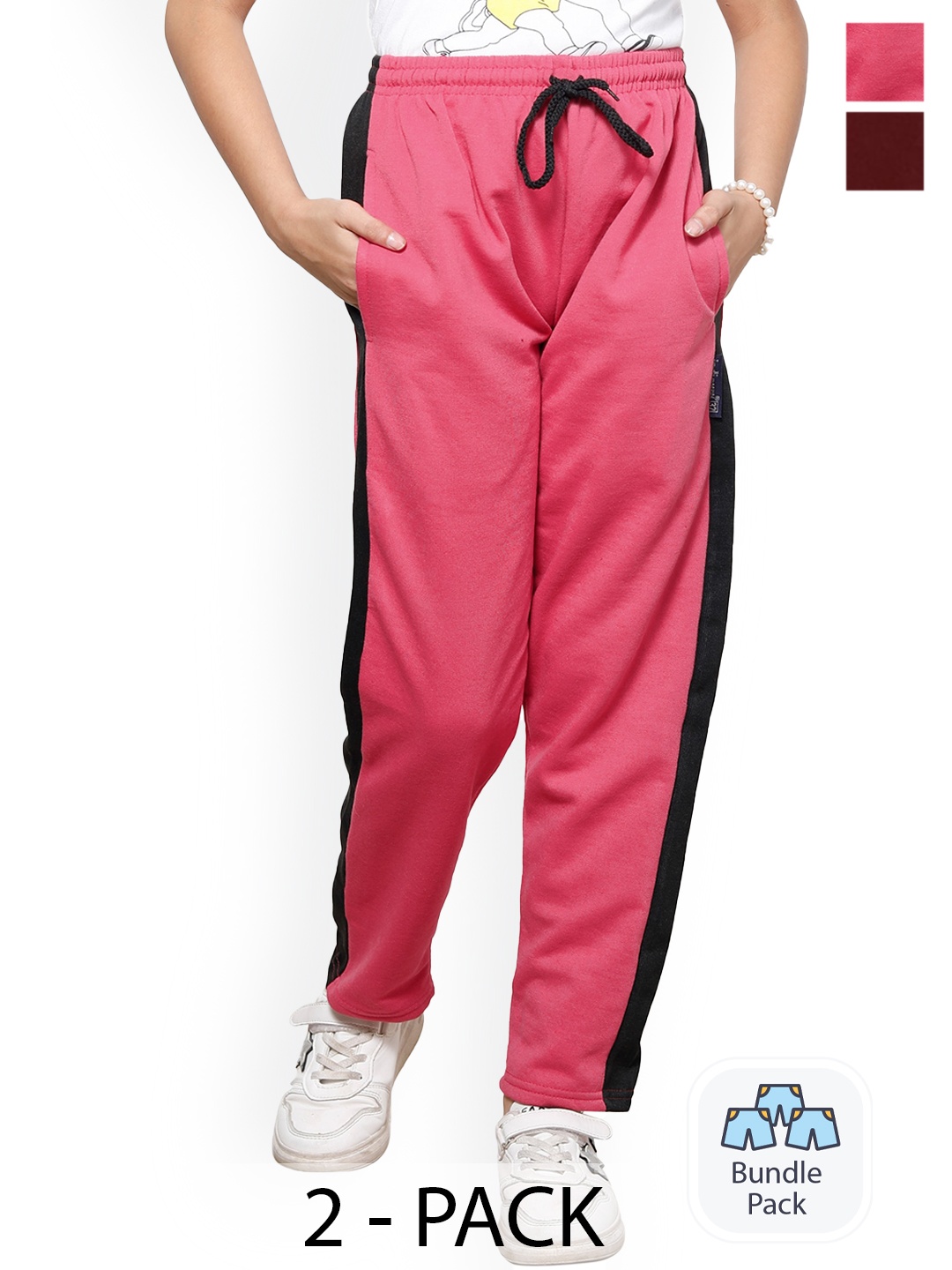 

IndiWeaves Girls Pack of 2 Fleece Track Pants, Maroon