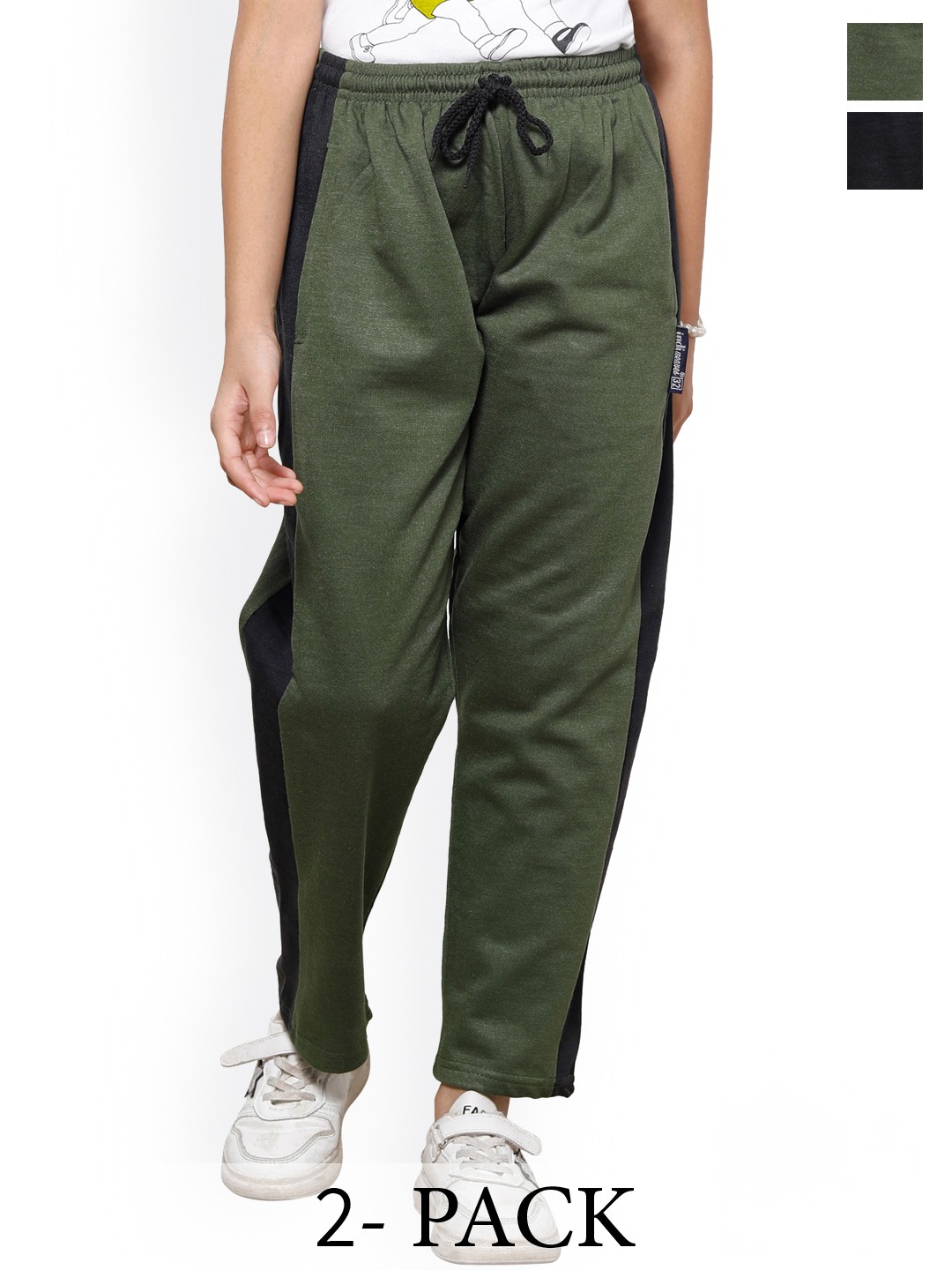 

IndiWeaves Girls Pack Of 2 Mid-Rise Fleece Track Pants, Olive