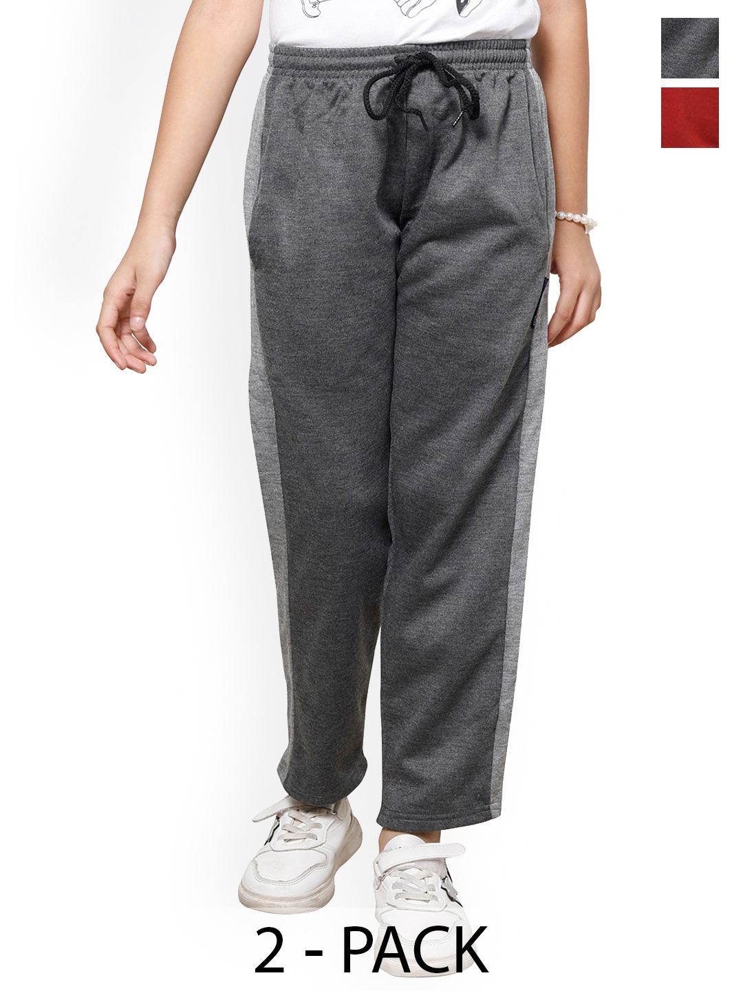 

IndiWeaves Girls Pack Of 2 Fleece Track Pants, Red