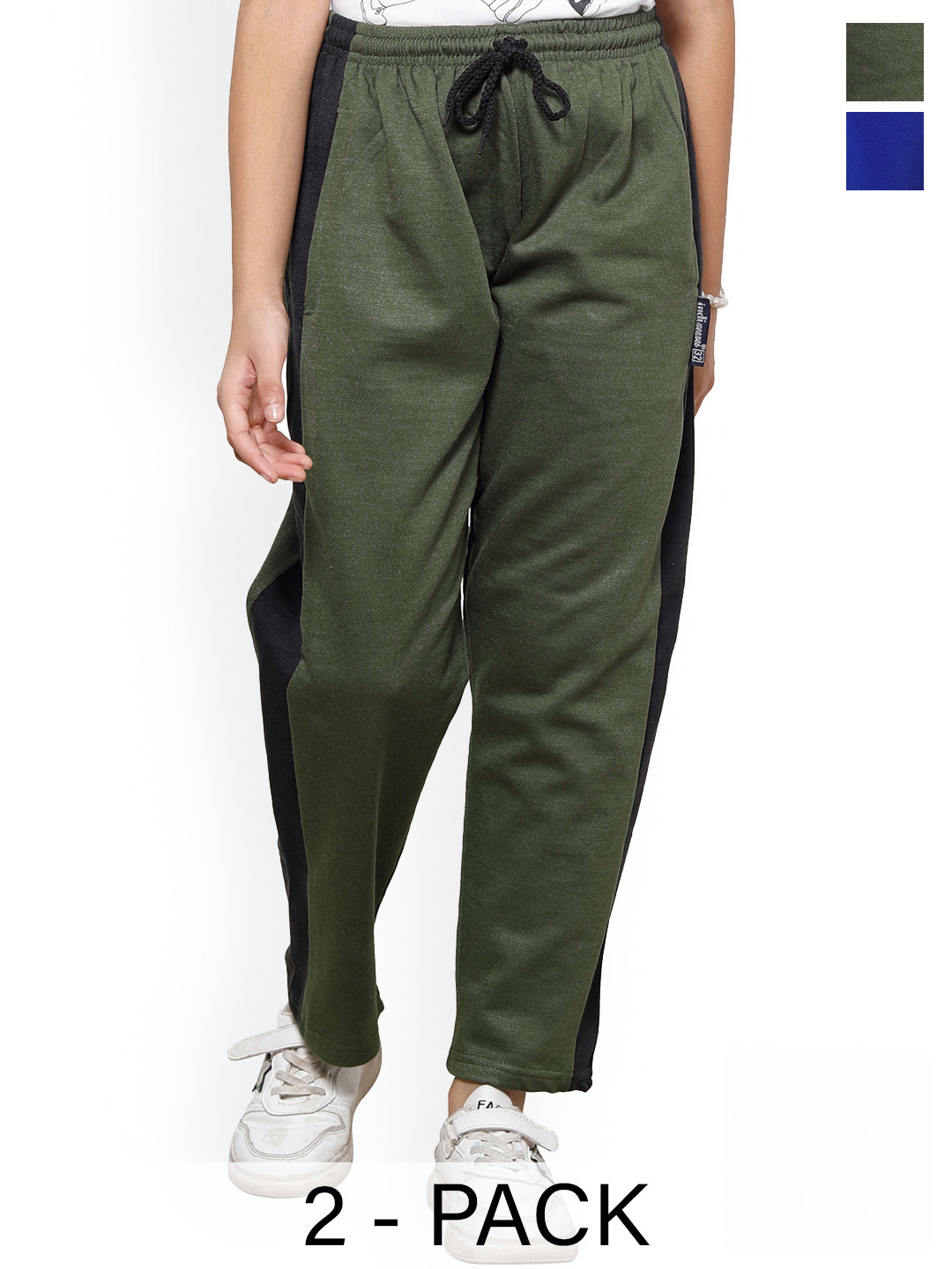 

IndiWeaves Girls Pack Of 2 Mid-Rise Cotton Track Pants, Olive