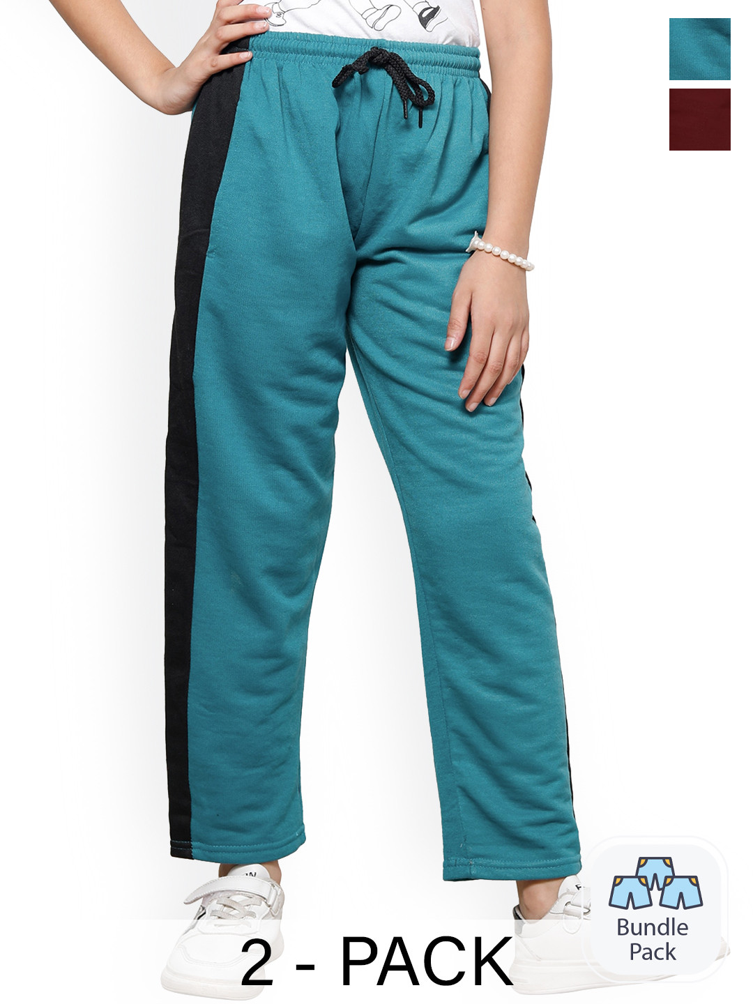 

IndiWeaves Girls Pack Of 2 Mid Rise Track Pants, Blue