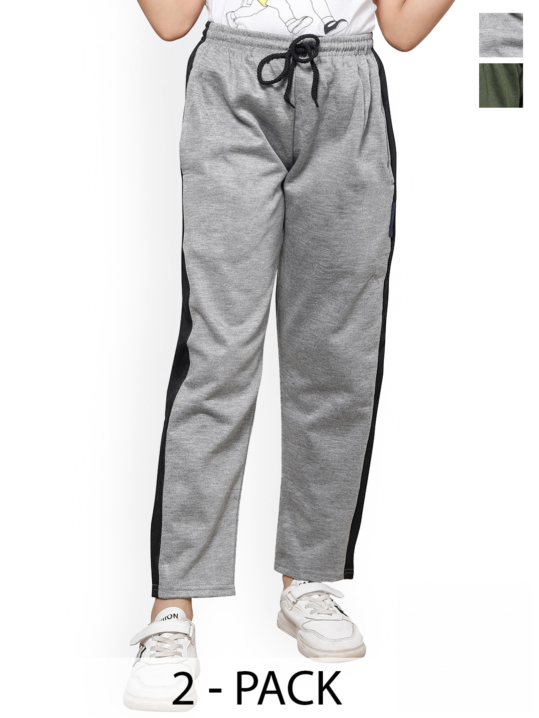 

IndiWeaves Girls Pack Of 2 Mid-Rise Track Pants, Grey