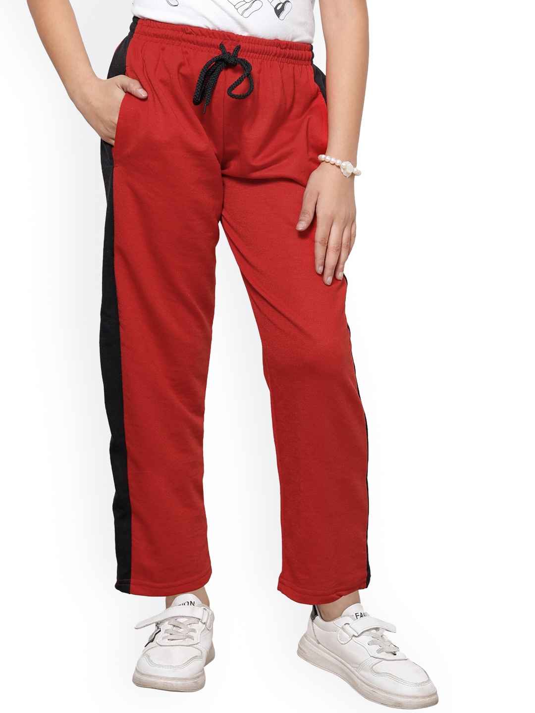 

IndiWeaves Girls Mid-Rise Fleece Track Pants, Red