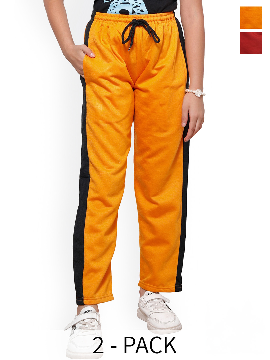 

IndiWeaves Girls Pack of 2 Fleece Regular Fit Track Pants, Red