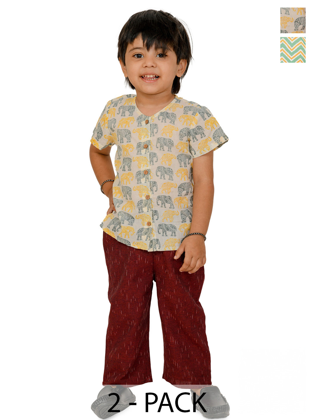 

Tiny Bunnies Boys Pack Of 2 Printed Pure Cotton Shirt with Trousers, Cream