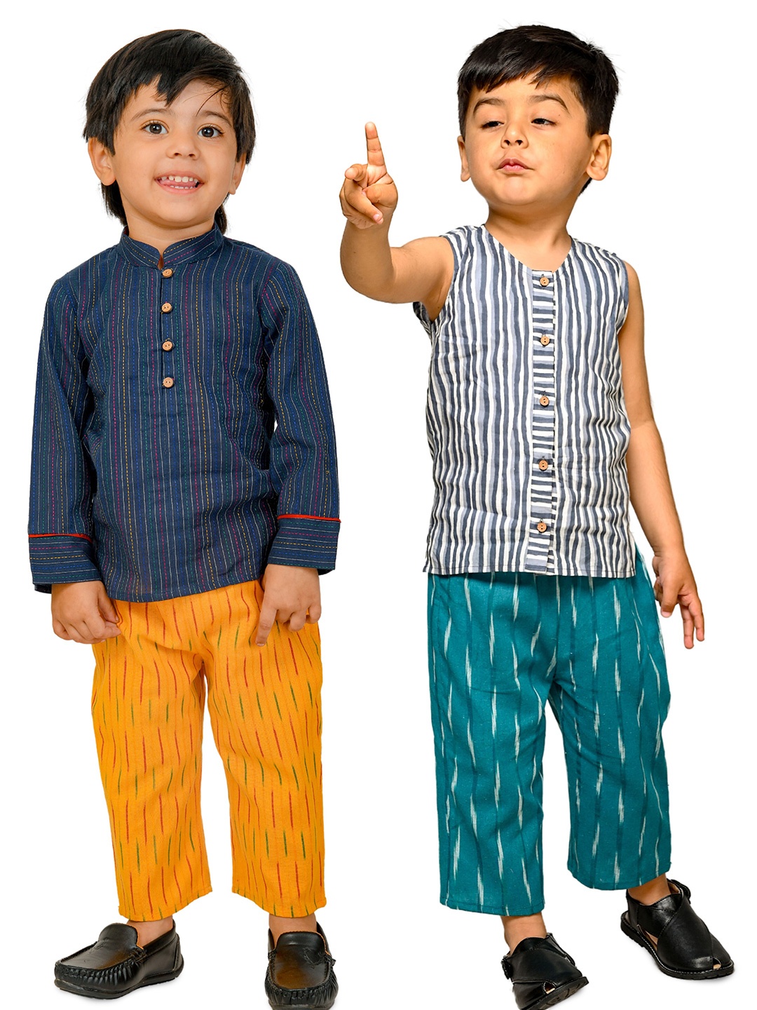 

Tiny Bunnies Pack Of 2 Boys Printed Mandarin Collar Shirt with Trousers, Blue