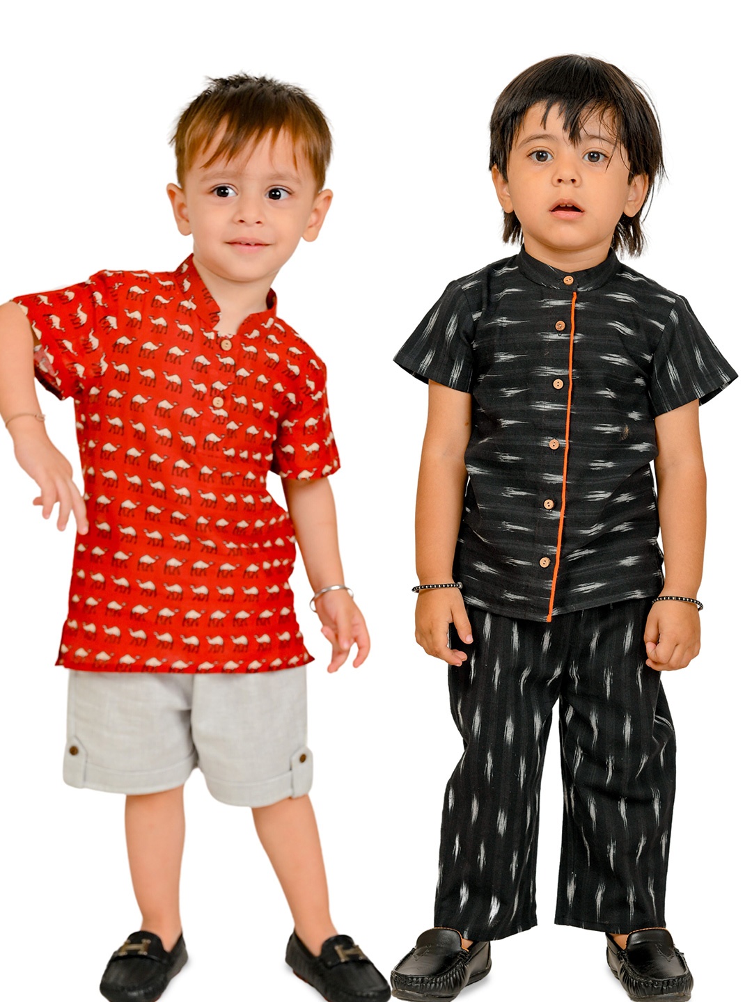 

Tiny Bunnies Pack Of 2 Boys Printed Mandarin Collar Shirt with Trousers, Red