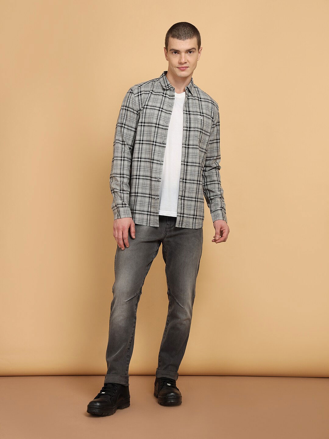 

Wrangler Tartan Checked Cotton Casual Shirt, Grey