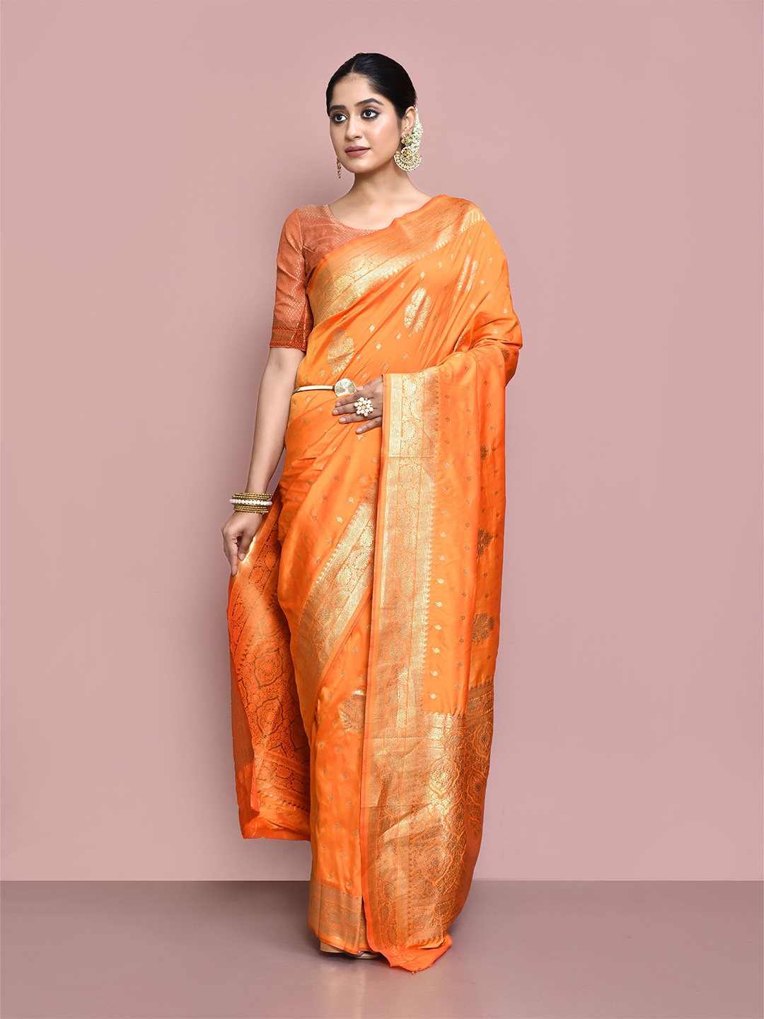 

elora Ethnic Motifs Woven Design Zari Banarasi Saree, Orange