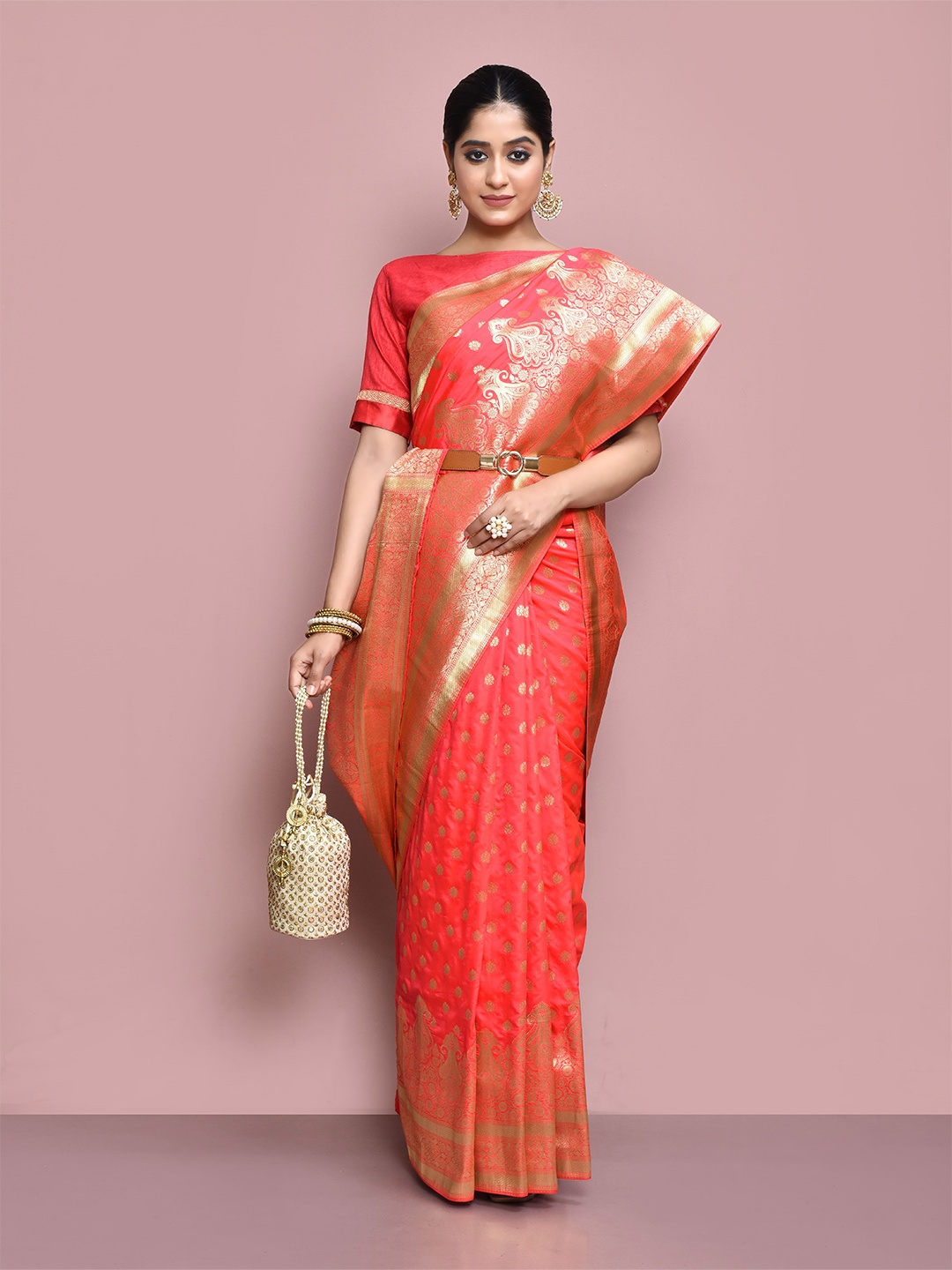 

elora Woven Design Zari Banarasi Saree, Pink