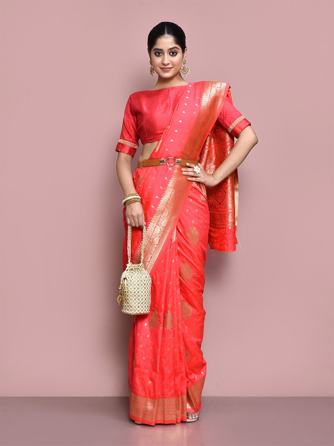 

elora Ethnic Motifs Woven Design Zari Banarasi Saree, Pink