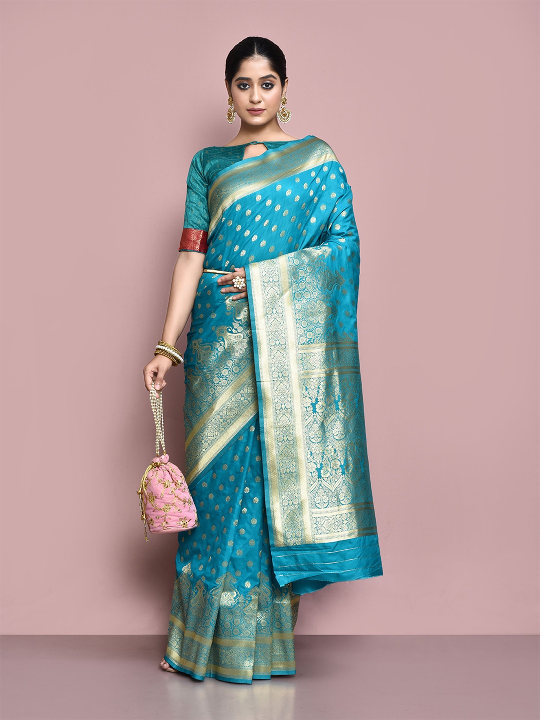 

elora Ethnic Motifs Woven Design Zari Banarasi Saree, Blue