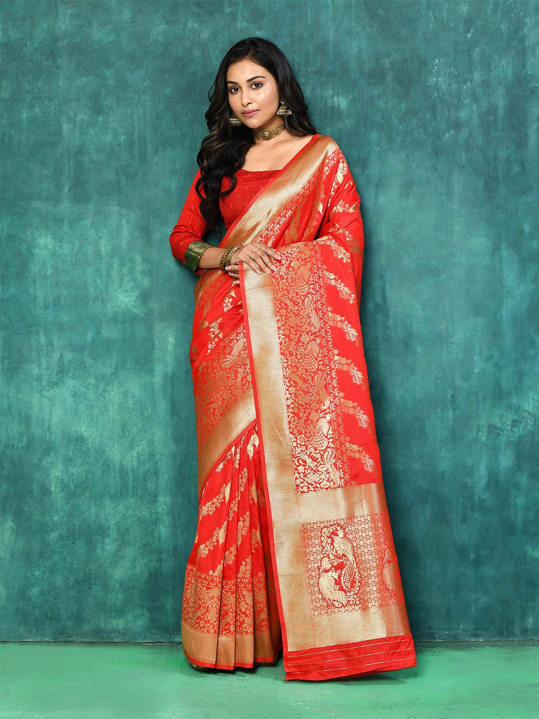 

elora Woven Design Zari Banarasi Saree, Red