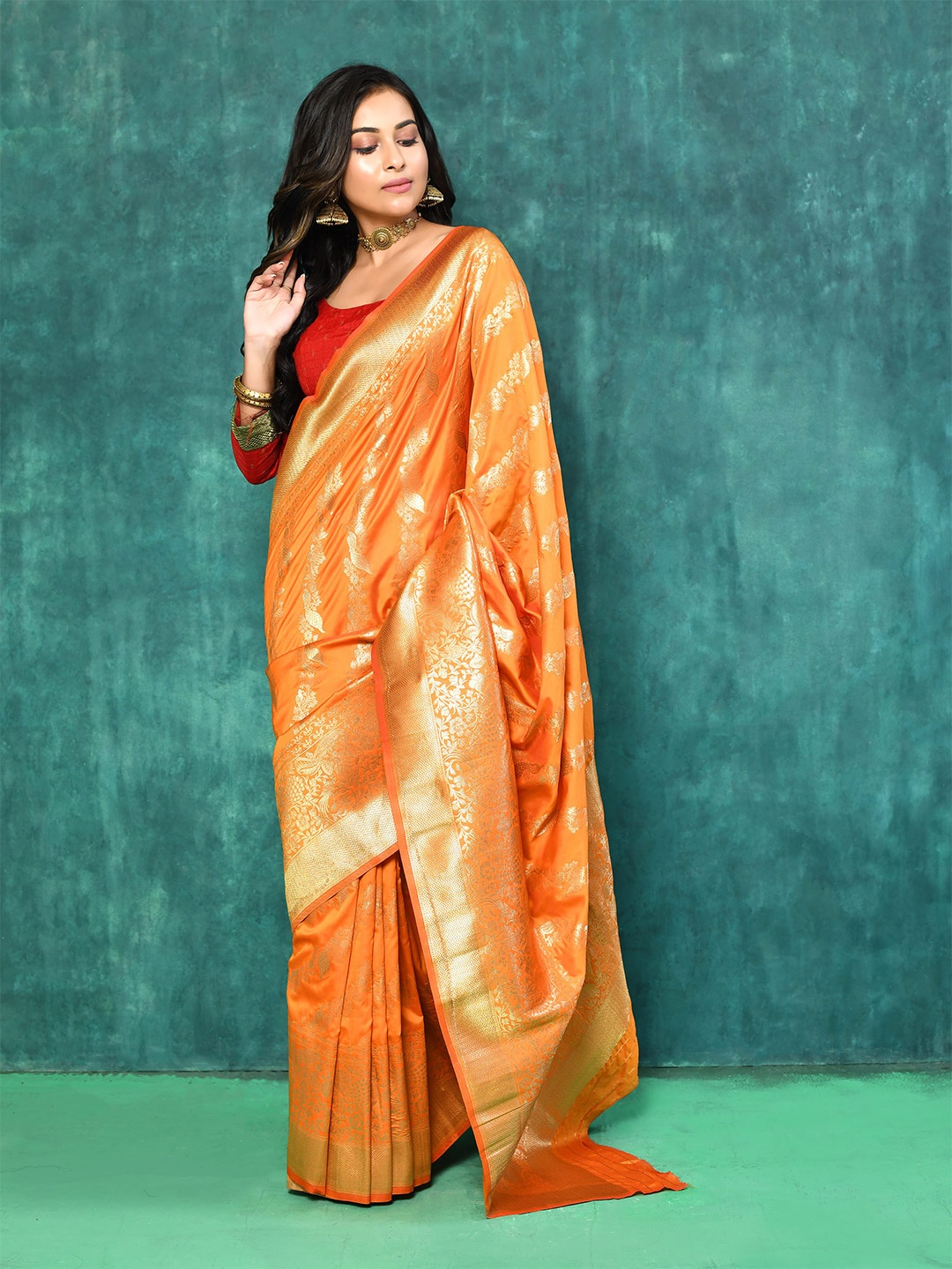 

elora Woven Design Zari Banarasi Saree, Orange