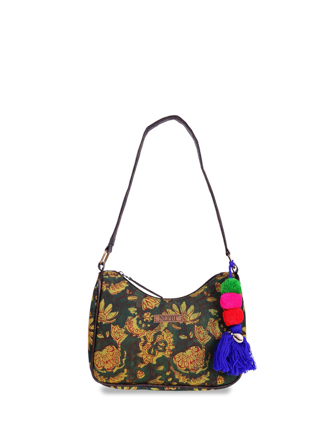 

NEPRI Floral Printed Structured Sling Bag, Green