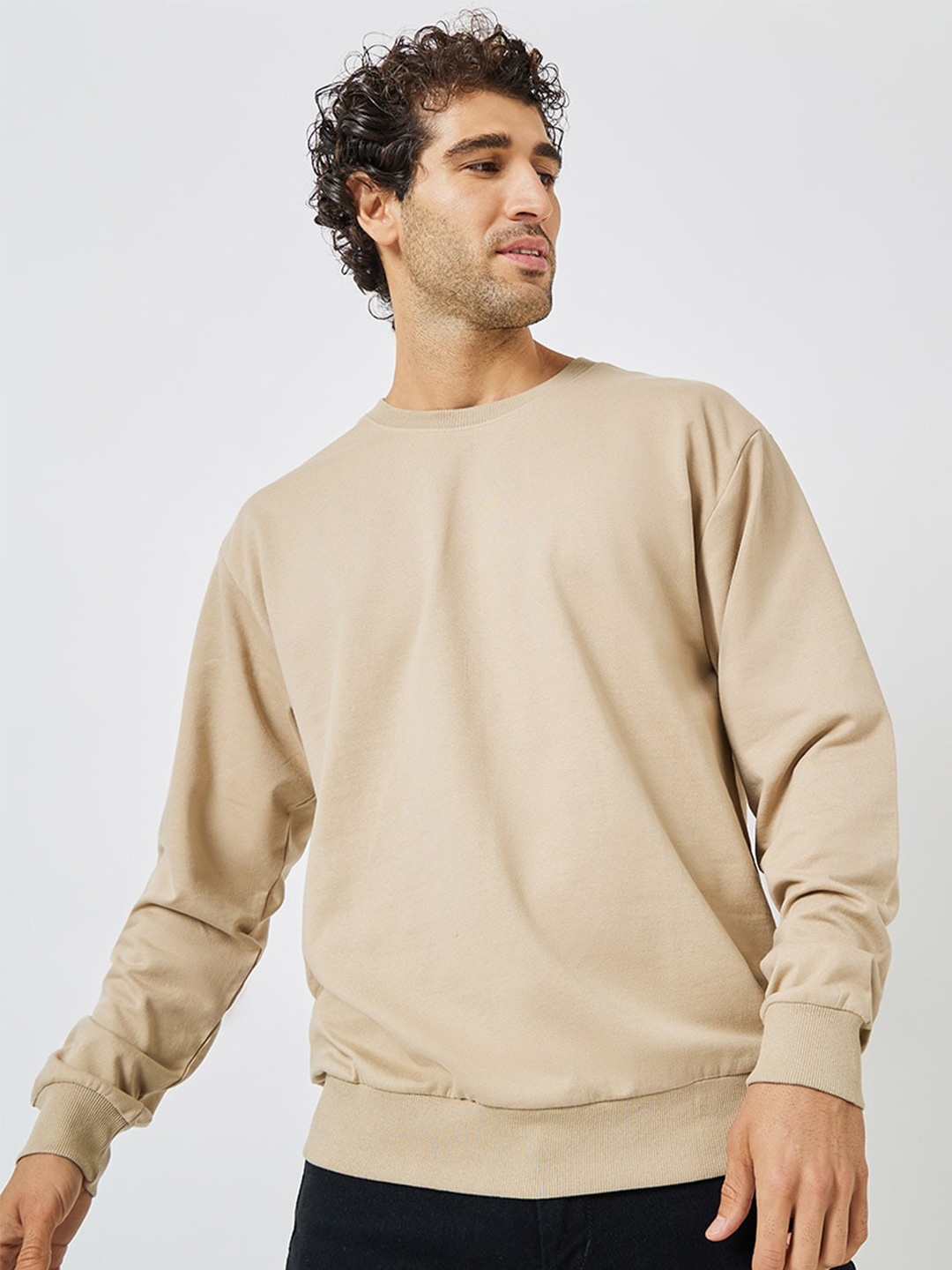 

Styli Relaxed Fit Cotton Terry Sweatshirt, Beige