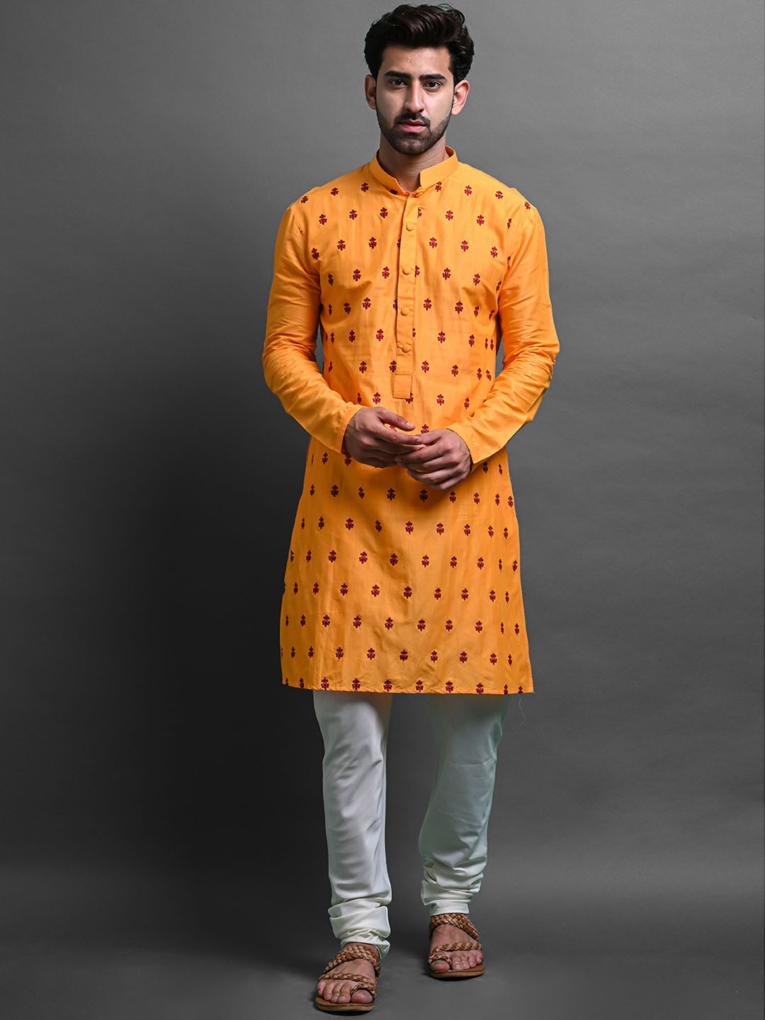 

VESHAM Ethnic Motifs Embroidered Regular Thread Work Kurta With Churidar, Yellow