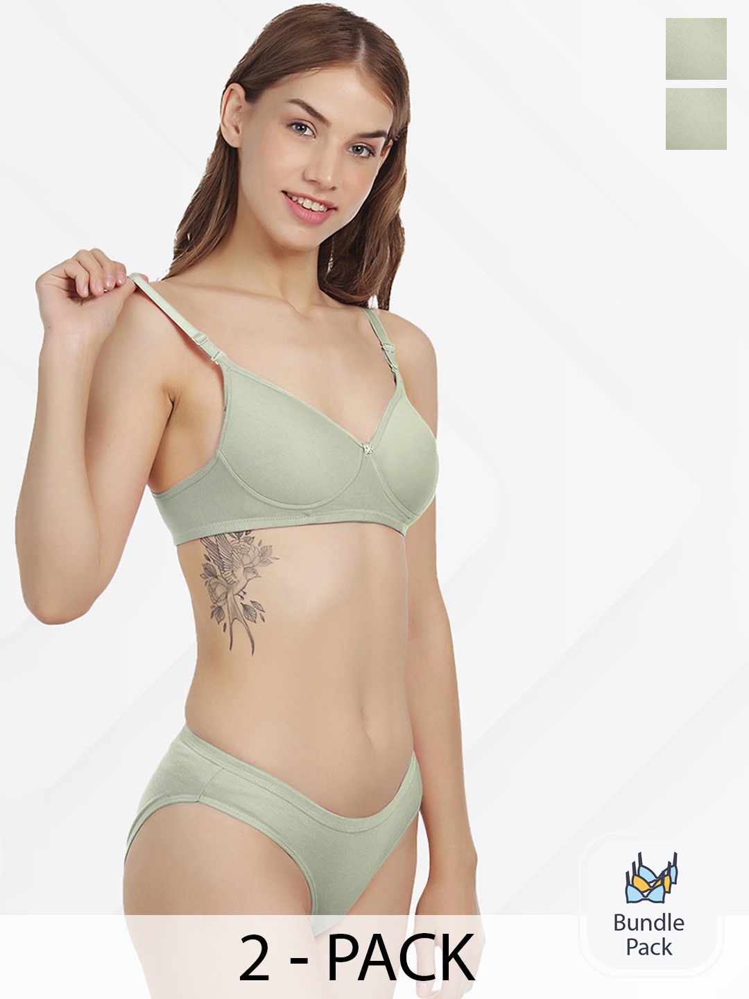 

Designer Bugs Pack Of 2 Cotton Lingerie Set DB-LS-LG2-30B, Sea green