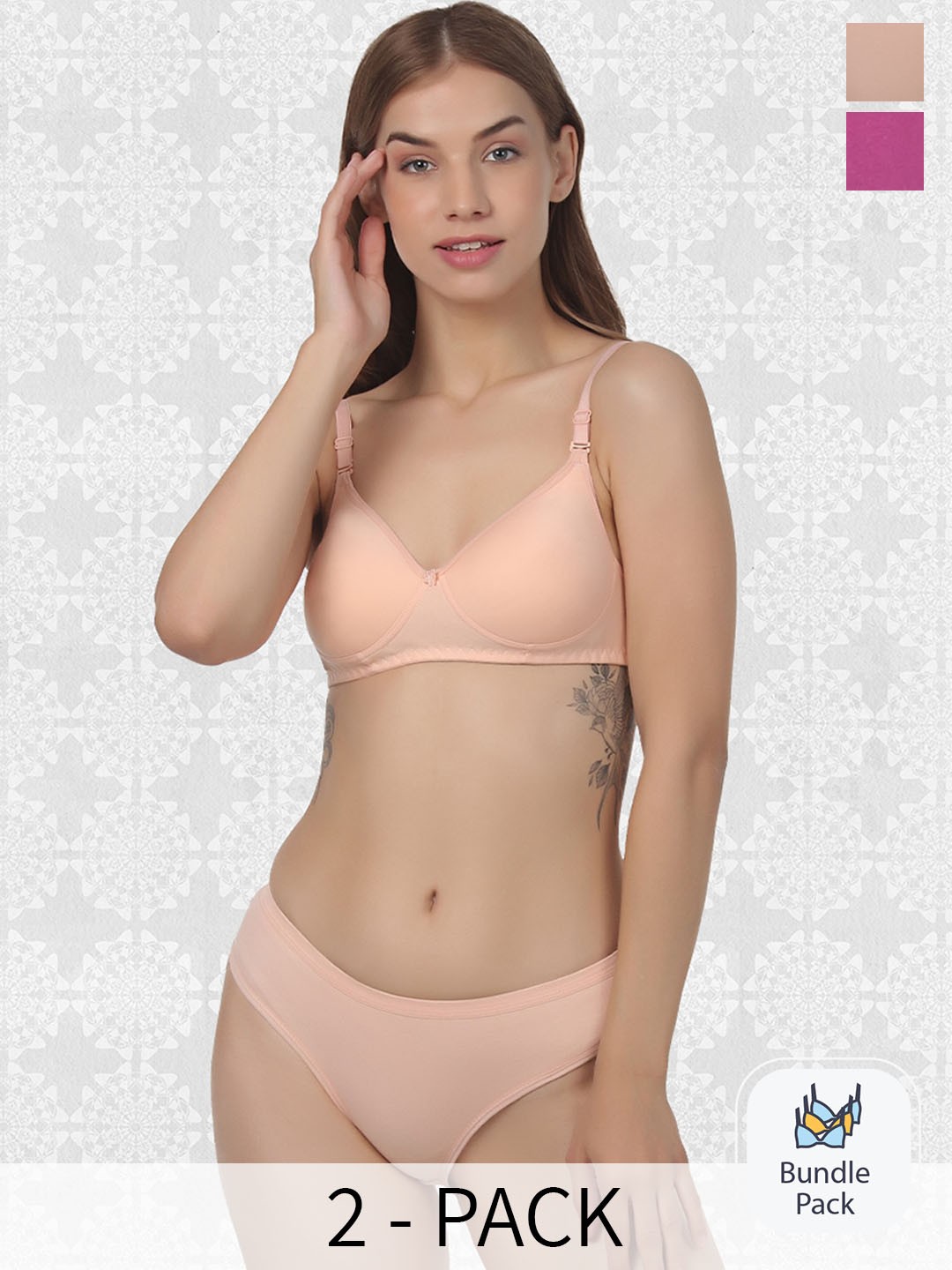 

Designer Bugs Pack Of 2 Cotton Lingerie Set, Peach
