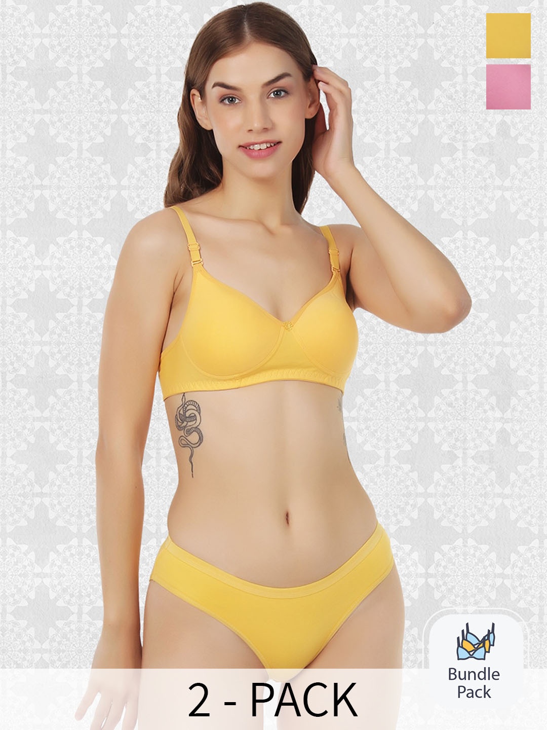 

Designer Bugs Pack Of 2 Cotton Lingerie Set DB-LS-YBP-30B, Yellow