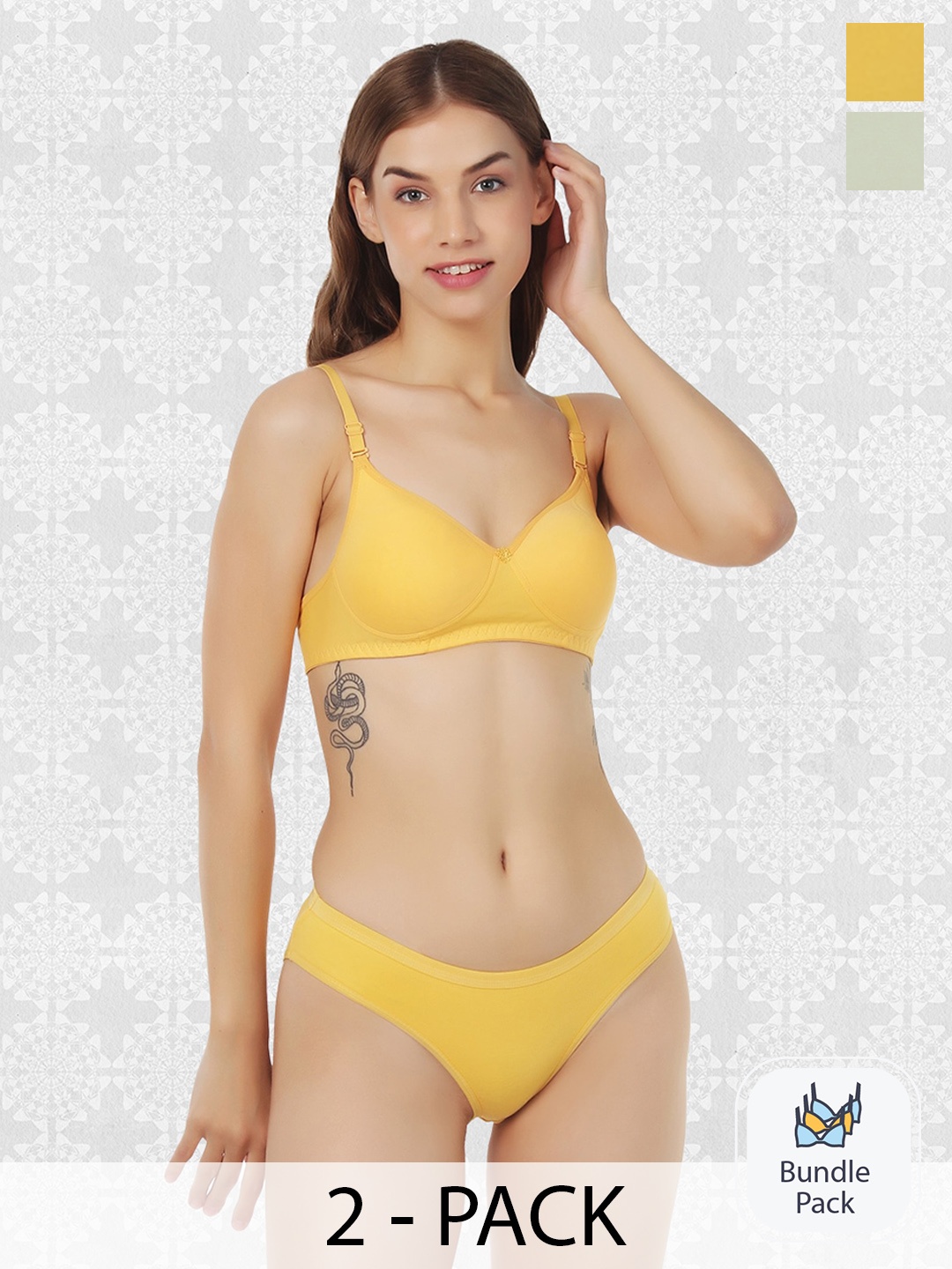 

Designer Bugs Pack Of 2 Cotton Lingerie Set DB-LS-YLG-30B, Yellow