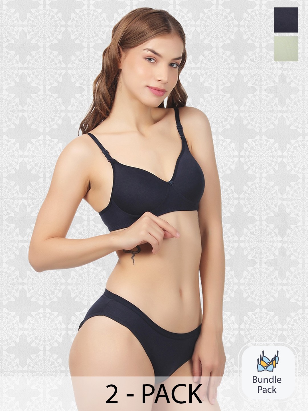 

Designer Bugs Pack Of 2 Cotton Lingerie Set, Navy blue