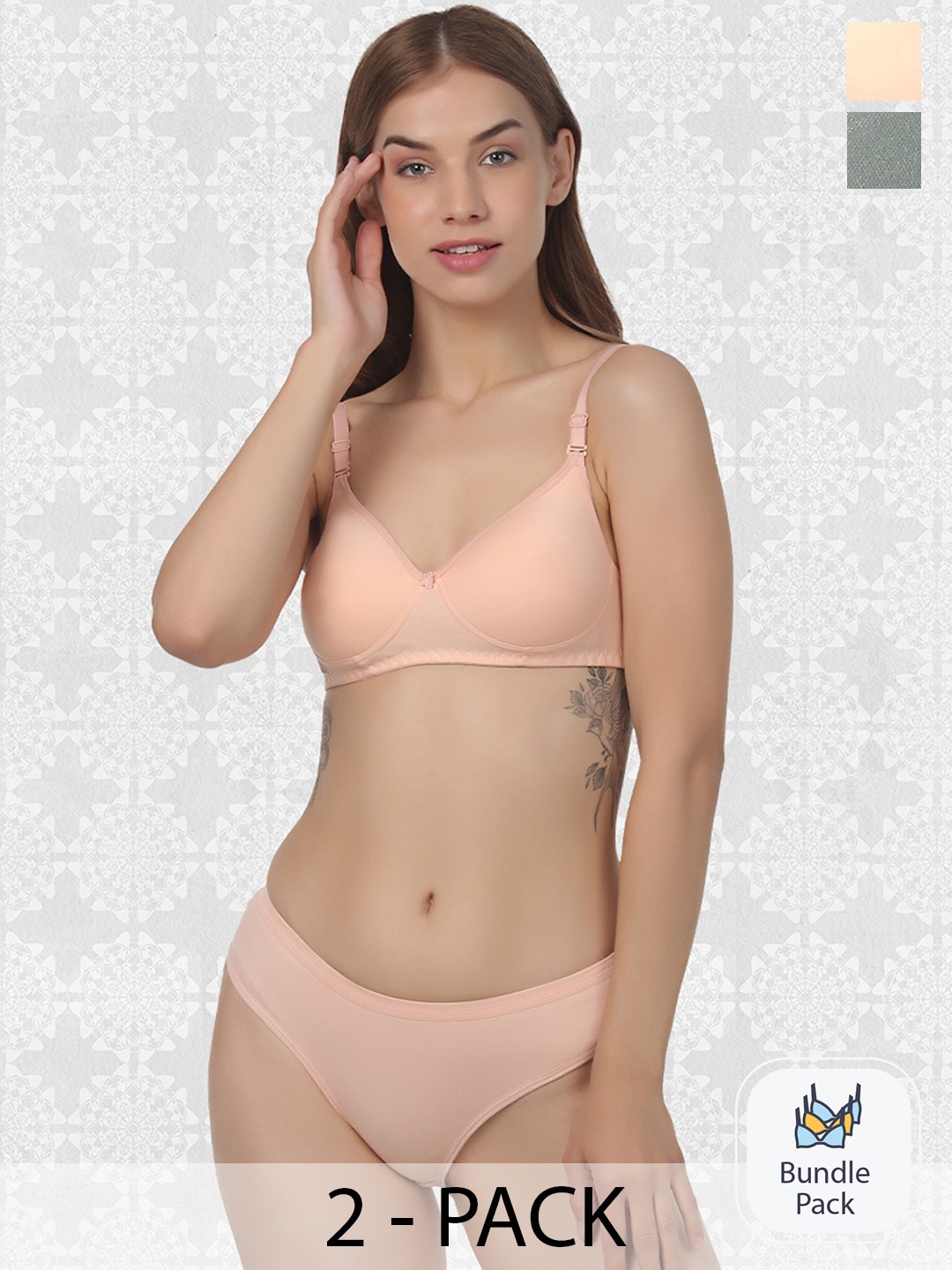 

Designer Bugs Pack Of 2 Cotton Lingerie Set DB-LS-OGPH-30B, Olive