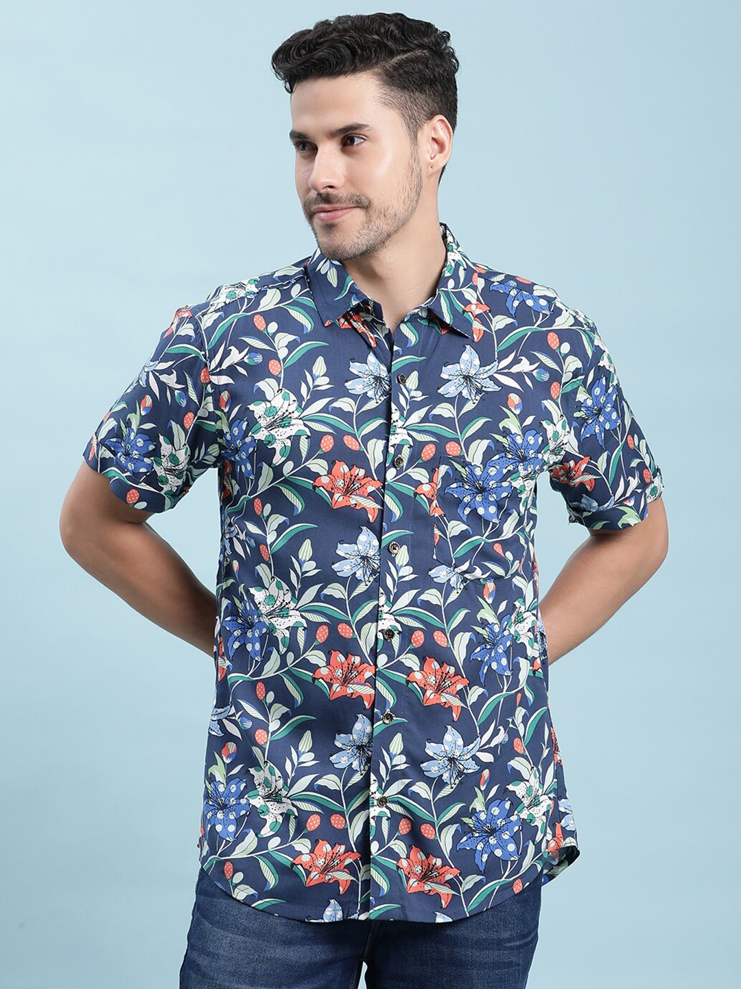 

Kannan Floral Printed Cotton Casual Shirt, Blue
