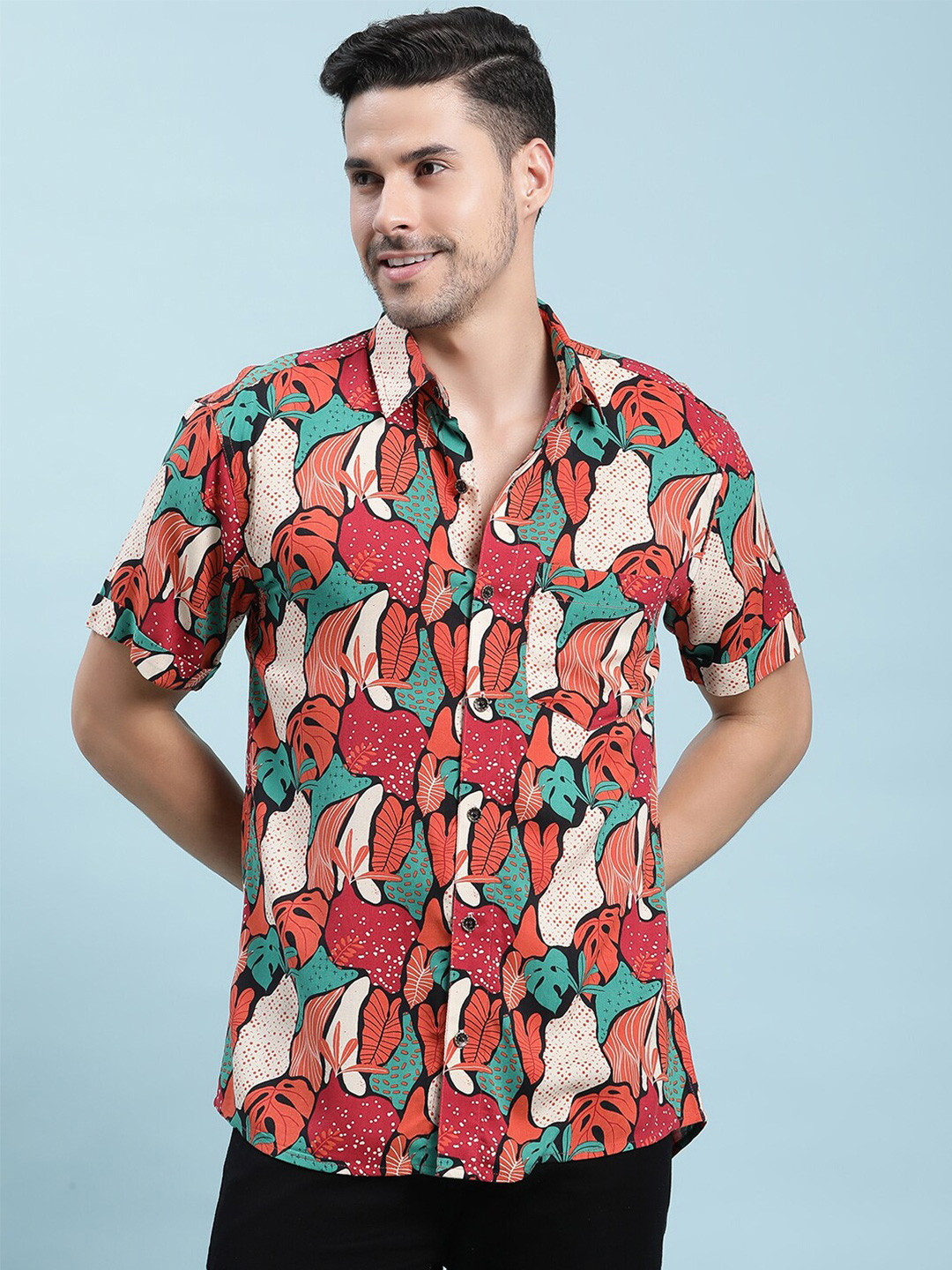 

Kannan Tropical Printed Cotton Casual Shirt, Red