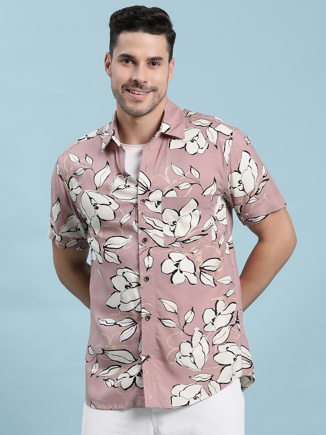 

Kannan Floral Printed Cotton Casual Shirt, Mauve