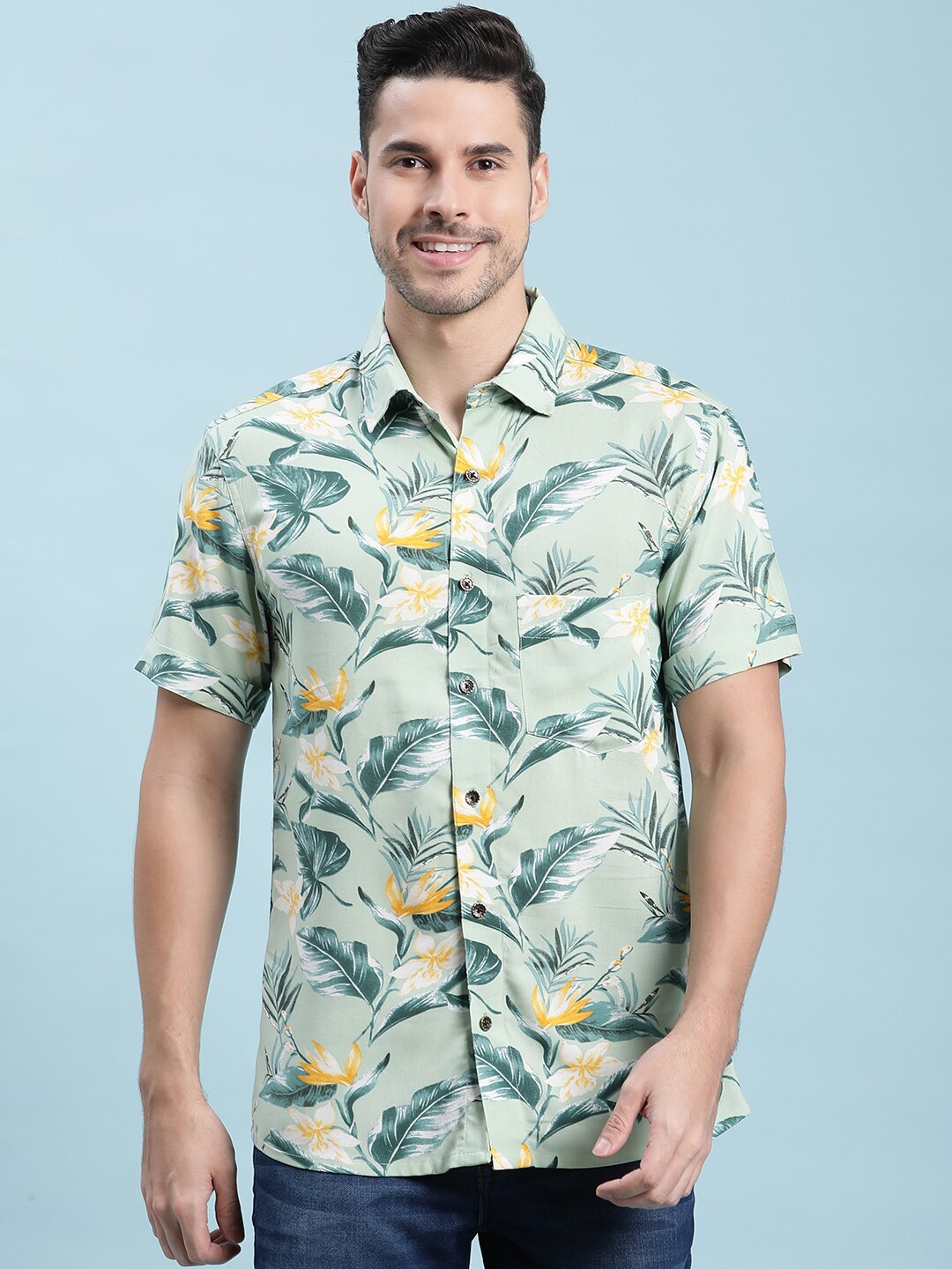 

Kannan Floral Printed Cotton Casual Shirt, Green