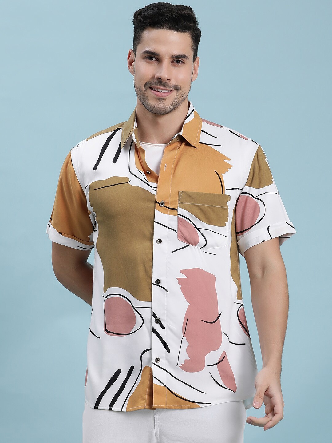 

Kannan Abstract Printed Cotton Casual Shirt, White