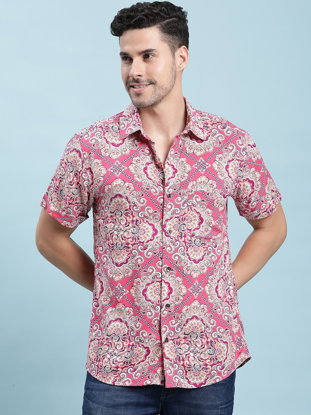 

Kannan Ethnic Motif Printed Cotton Casual Shirt, Pink