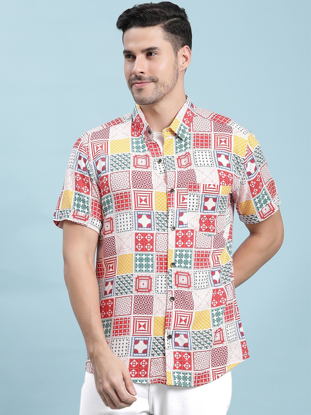 

Kannan Ethnic Motif printed Spread Collar Cotton Casual Shirt, White