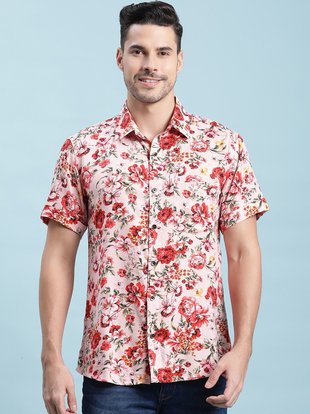 

Kannan Floral Printed Cotton Casual Shirt, Pink