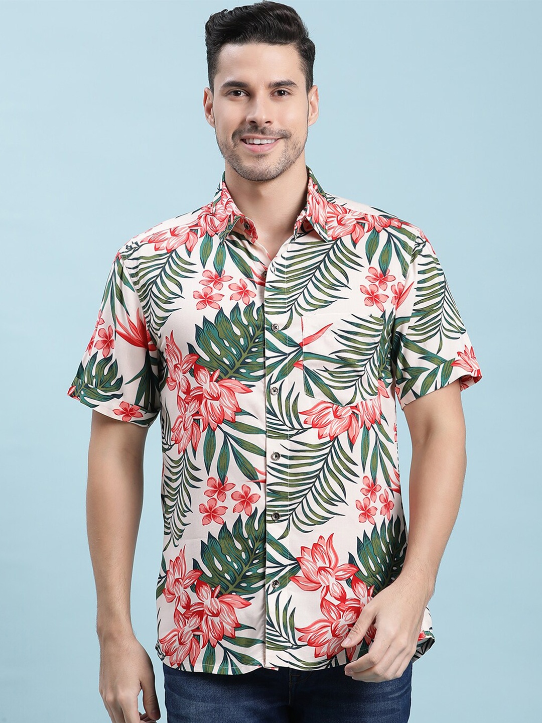 

Kannan Floral Printed Cotton Casual Shirt, White