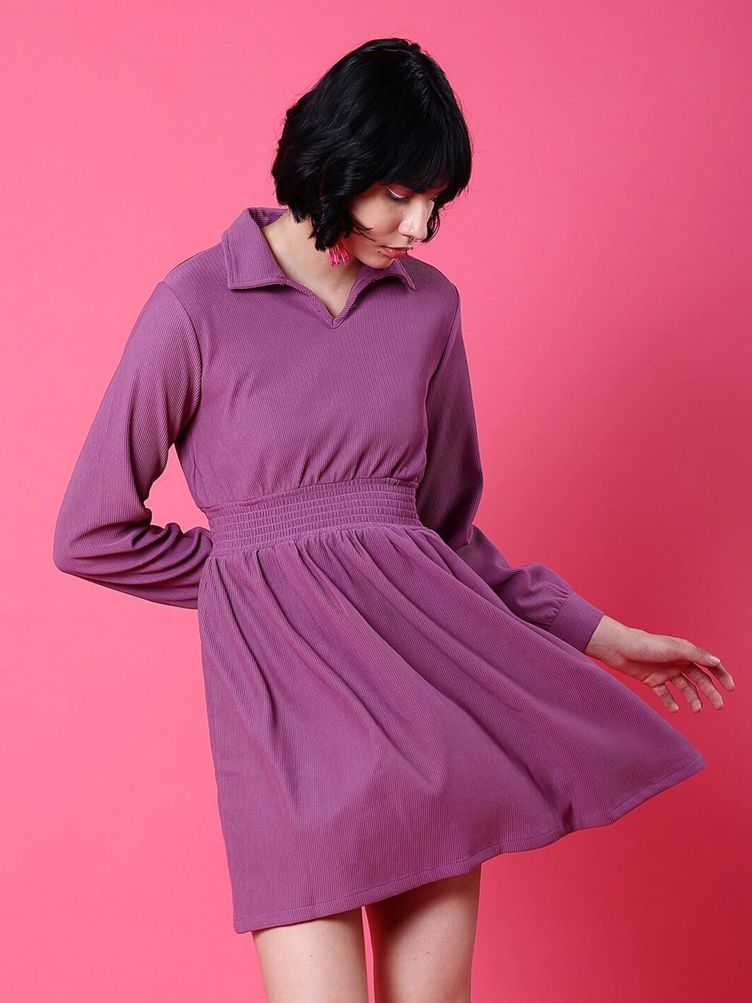 

Freehand by The Indian Garage Co Shirt Collar Fit Flare Mini Dress, Mauve