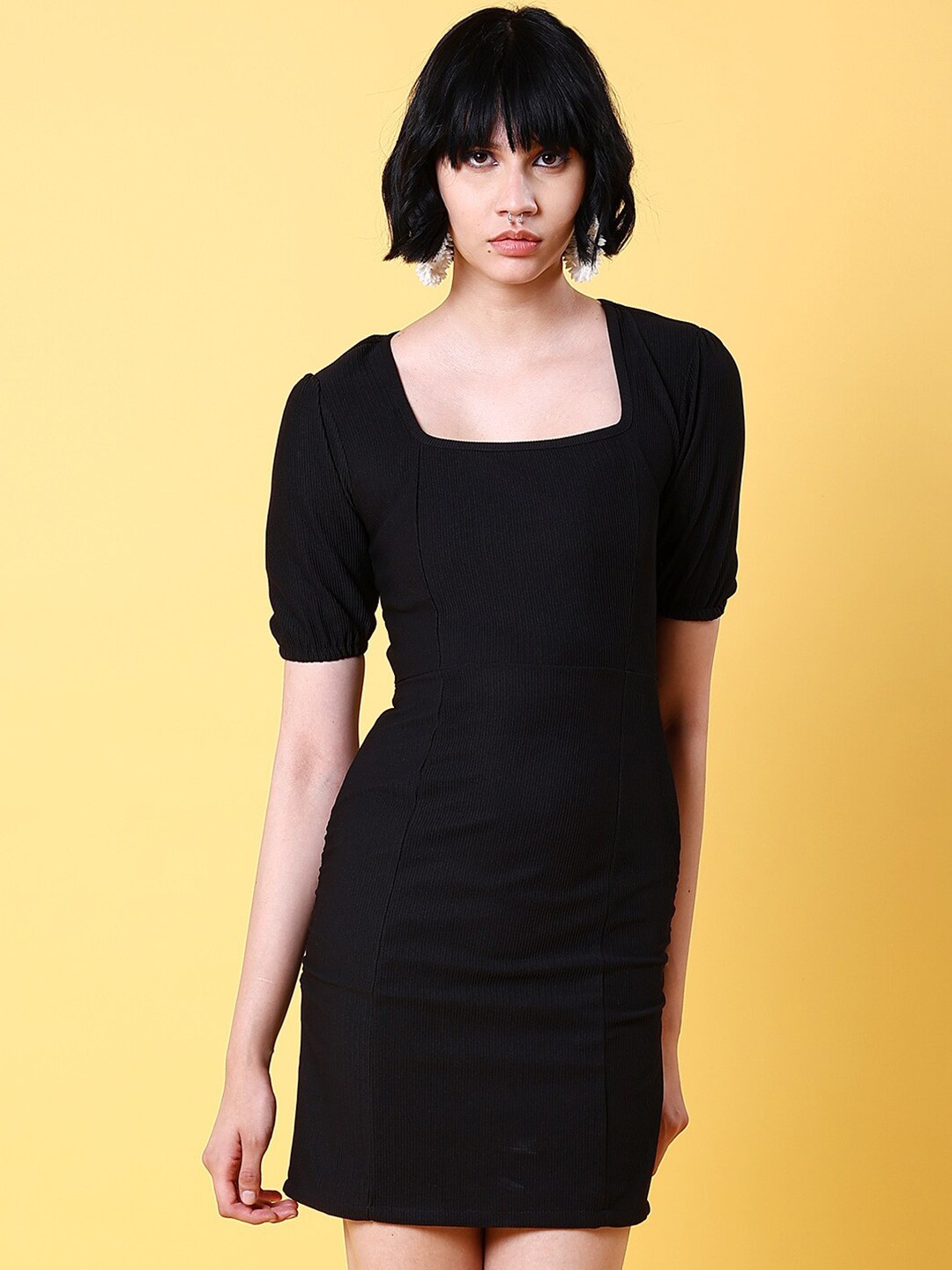 

Freehand by The Indian Garage Co Puff Sleeves Sheath Mini Dress, Black